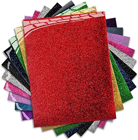 Glitter Heat Transfer Vinyl HTV - Iron On Vinyl Starter Pack by MiPremium, Assorted Ironon Bundle Kit of Heat Press Vinyl Sheets in 10 Colors, Easy MiPremium