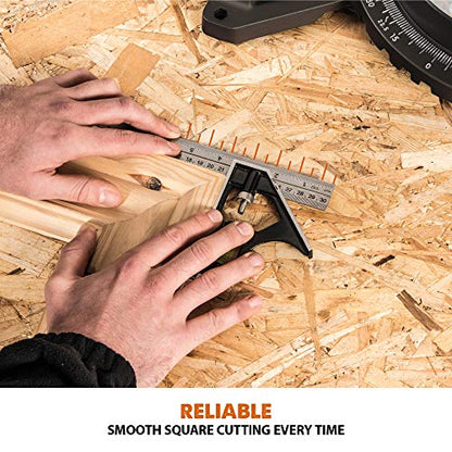 Evolution Power Tools R255SMS+ PLUS 10-Inch Sliding Miter Saw Plus Multi-Material Multi-Purpose Cutting Cuts Metal, Plastic, Wood & More 0˚ - 45˚ - WoodArtSupply