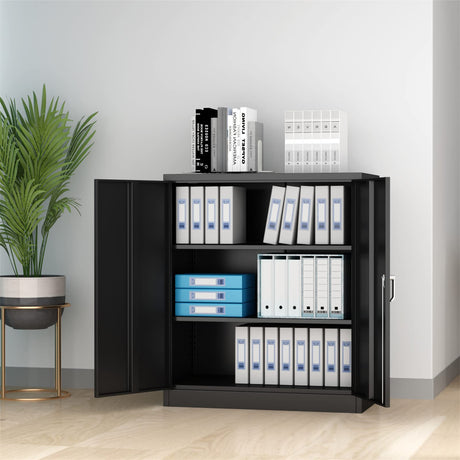 Zipzop Black Metal Storage Cabinet Lockable Steel Storage Cabinet with 2 Adjustable Shelves and 2 Door, Metal Utility Office Locker, 42”H×36”W×18”D Zipzop