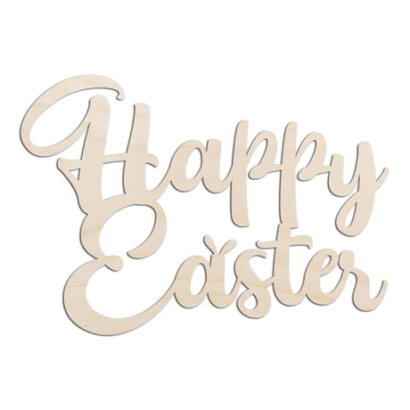 Happy Easter Text Words Laser Cut Out Unfinished Wood Shape Craft Supply (1/8" (3mm), 6 inch) Generic
