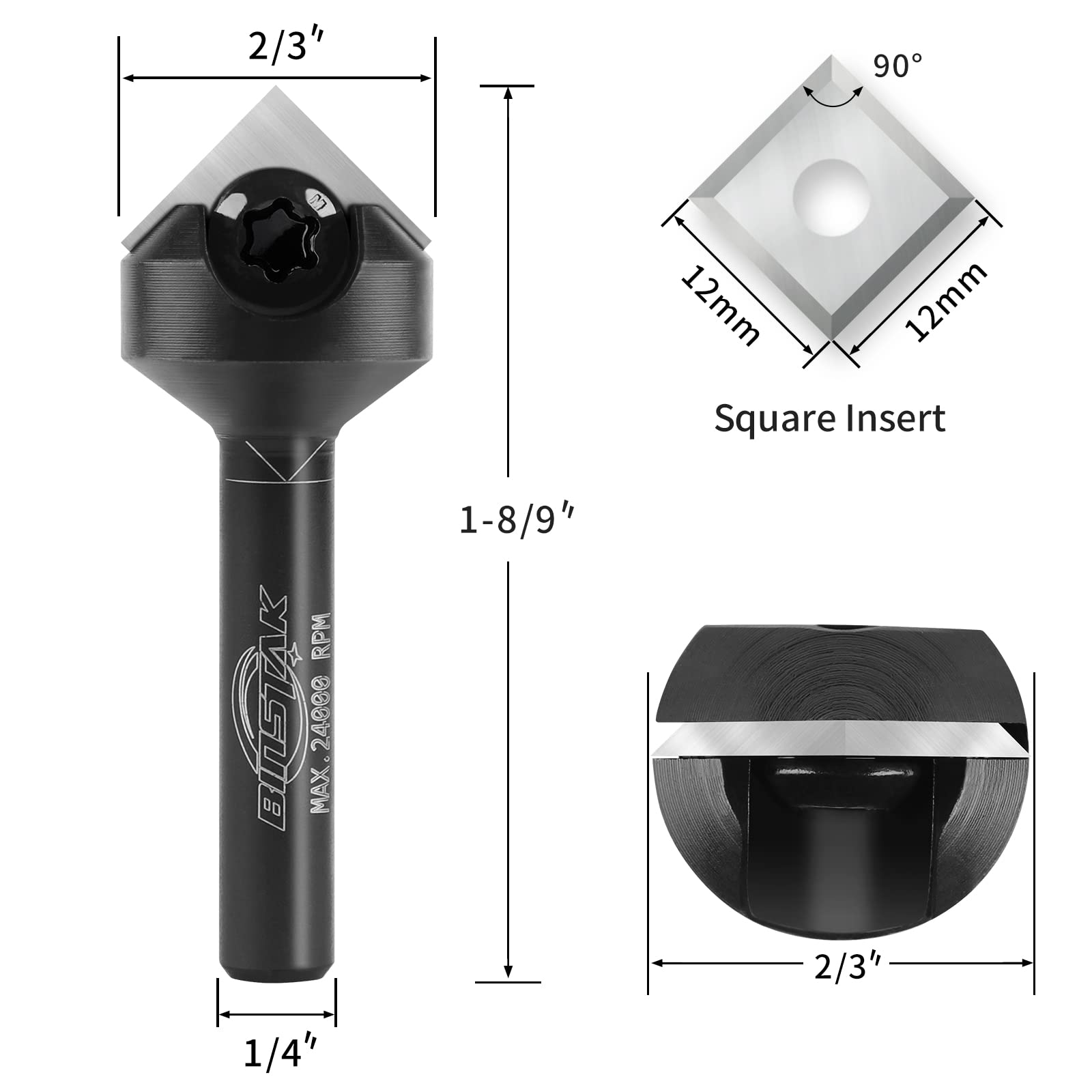 BINSTAK 90 Degree V Groove Router Bit 1/4 Inch Shank, Carbide Insert Wood CNC Router Bits for Woodworking Engraving Carving - WoodArtSupply