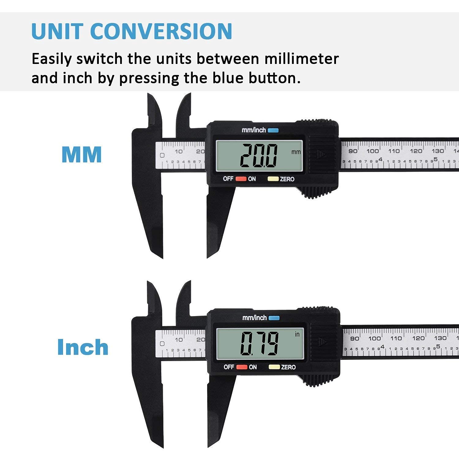 Digital Caliper, Adoric 0-6" Calipers Measuring Tool - Electronic Micrometer Caliper with Large LCD Screen, Auto-Off Feature, Inch and Millimeter - WoodArtSupply