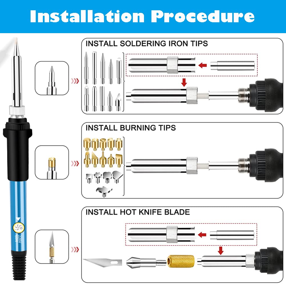 Wood Burning Tips Set, 28pcs Wood Burning Tool Kit Carving Tips for Wood Pyrography Embossing Soldering DIY Crafts TUCCOSS