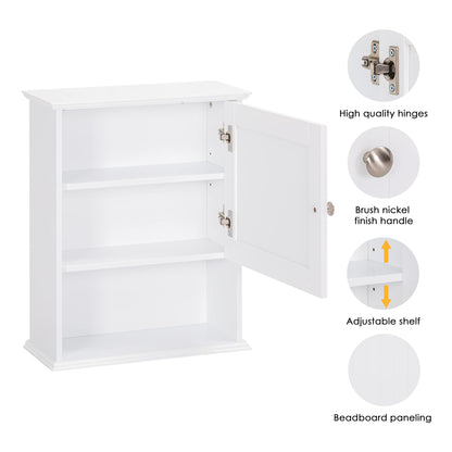 Spirich Bathroom Cabinet Wall Mounted with Single Door, Wood Hanging Cabinet with Adjustable Shelf White