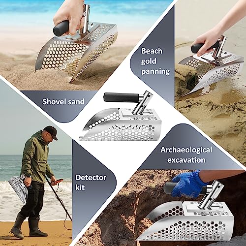 GADFISH Sand Scoop for Metal Detecting, Heavy Duty Metal Detector Beach Finds Scoop, Stainless Steel Metal Detecting Tool Digging Shovel Fast Sifting GADFISH