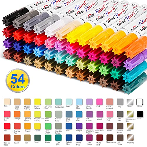 Paint Marker Pens - 54 Colors Permanent Oil Based Paint Markers, Medium Tip, Quick Dry and Waterproof Assorted Color Paint Pen for Metal, Wood,