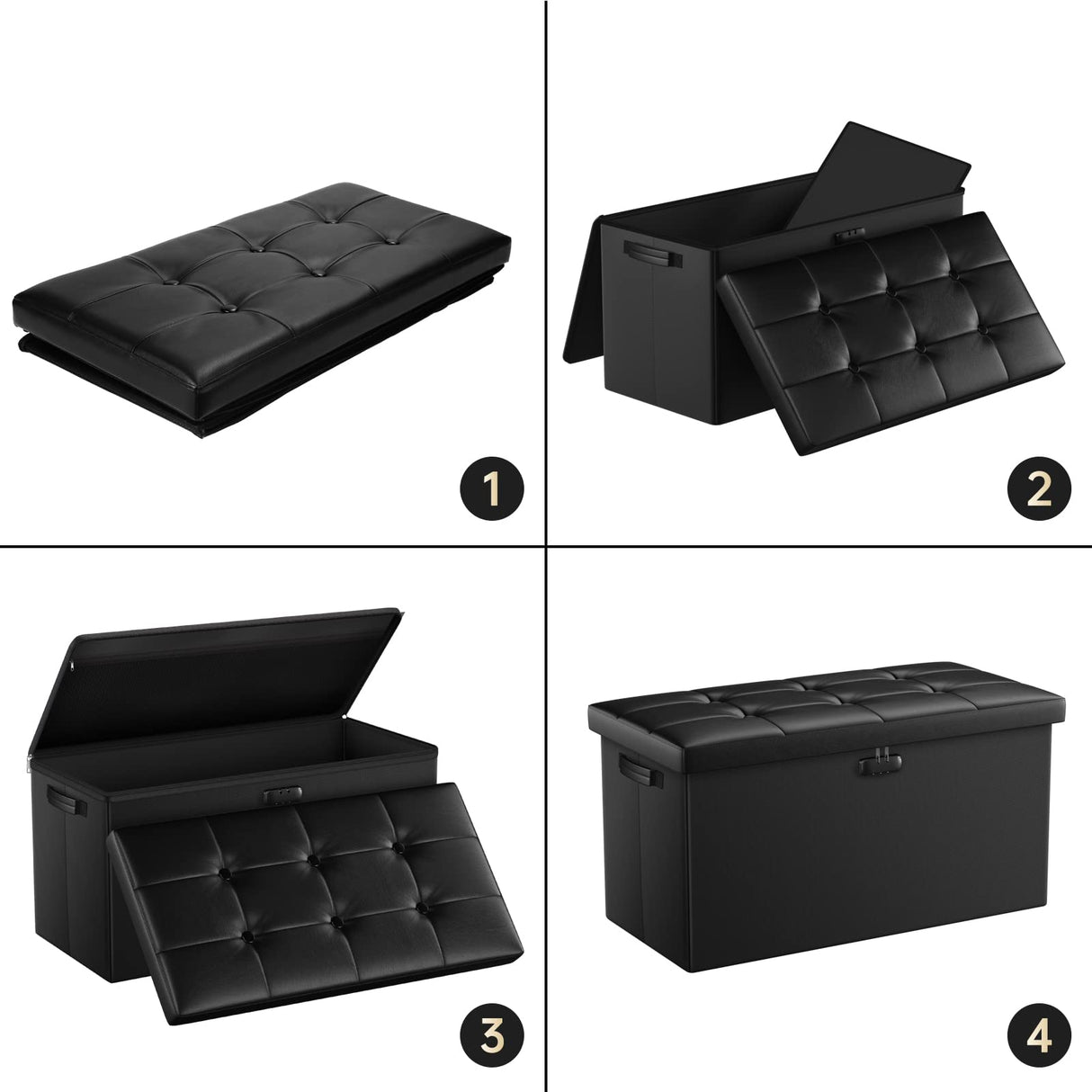 ENGPOW Storage Ottoman Bench,Fireproof Folding Storage Bench with Lock,30 Inches Fire＆Water Resistant Storage Chest Foot Rest Stool Leather Bedroom ENGPOW
