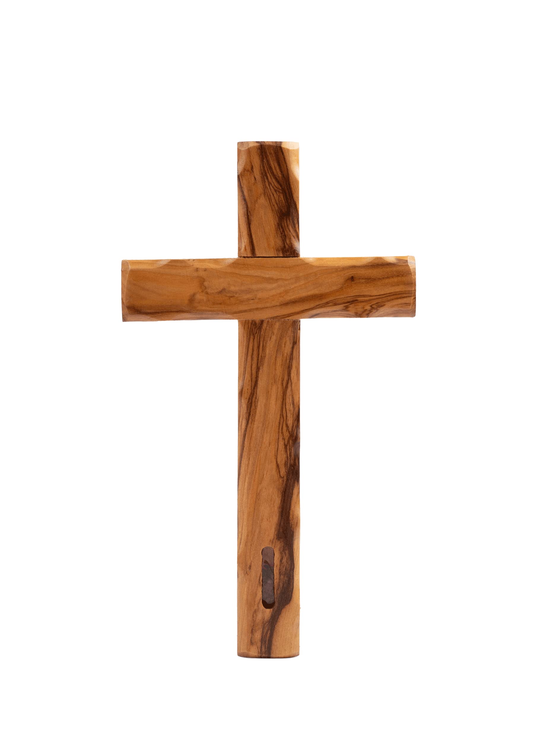 Handmade Olive Wood Carved Dented Ridged Cross with Holy Soil from Holy Land Jerusalem Blessed Christian Souvenir Gift Decor Ornament Bible 6" - WoodArtSupply