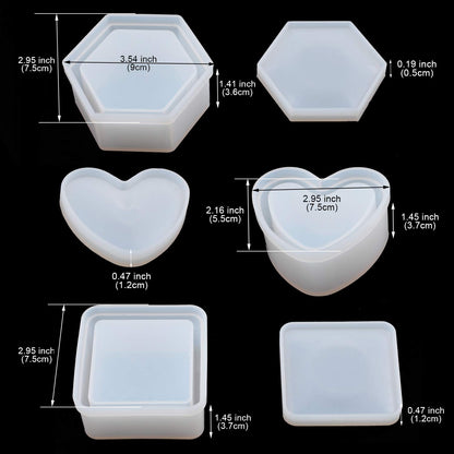 Box Resin Molds, Jewelry Box Molds with Heart Shape Silicone Mold, Hexagon Storage Box and Square Epoxy Molds for Making Resin Molds