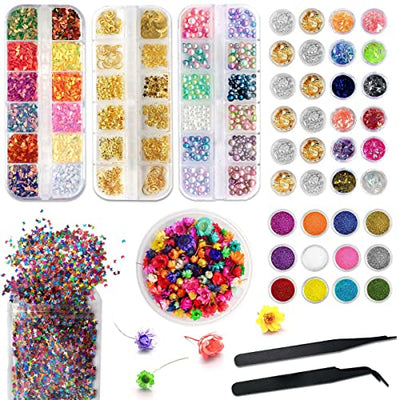 CellLuck Resin Decoration Accessories Kit for Beginners,UV Resin Jewelry Making Kit with Resin Glitter, Foil Flakes, Dried Flowers for DIY Crafts