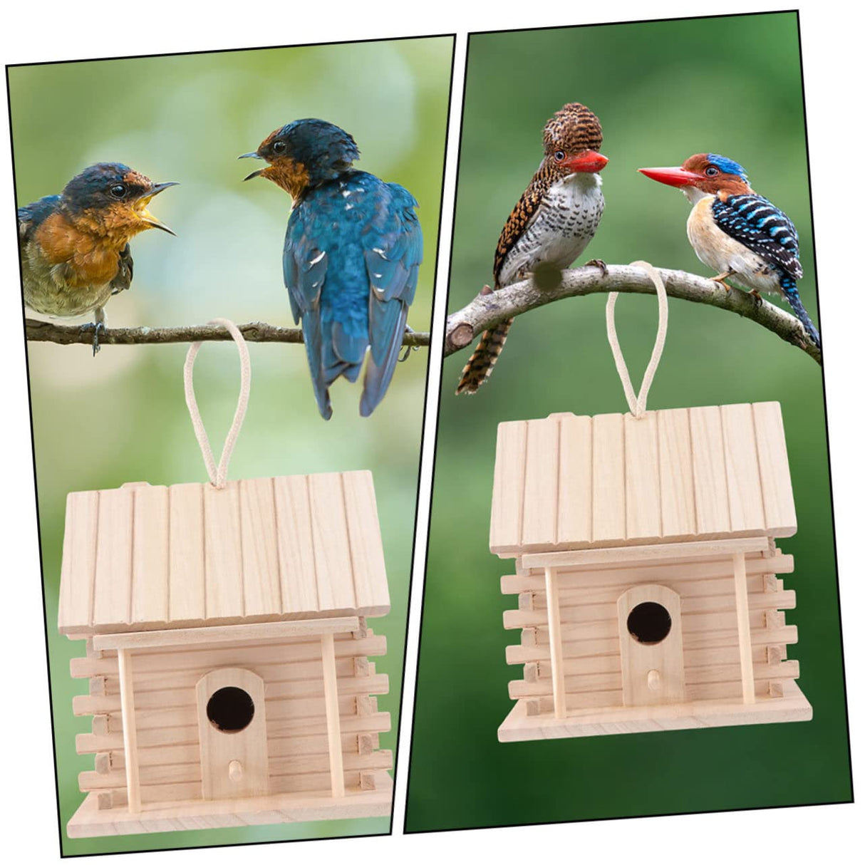 BESPORTBLE 2pcs Hanging Wooden Bird's Nest Wood Decor Wooden Decor Bird Feeders for Outdoors Parakeet Wooden Bird Nest Wood Trim Natural Bird Hut BESPORTBLE