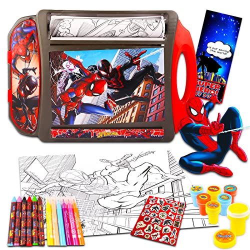 Classic Disney Marvel Spiderman Art Desk Set - Bundle with Spiderman Lap Desk with Coloring Pages, Coloring Utensils, Stickers and More (Superhero - WoodArtSupply