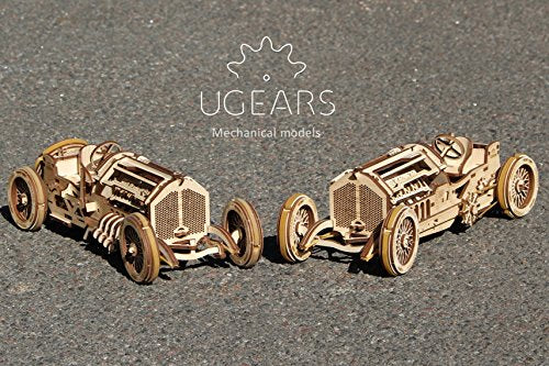 Ugears U-9 Grand Prix Car Wooden Model (DIY Building Kit) Hand-Crank Powered Vehicle w/Working Pistons, Wheels, Shocks | Functional, Authentic Racing UGEARS