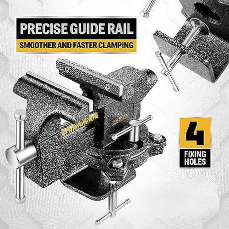 Updated 2-In-1 Bench Vise or Table Vise 4.5 Inch, Clamp Vice for Workbench Constructed with Cast Steel, Heavy Duty Workbench Vise Swivel for Gottinfurt