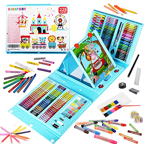 KINSPORY Art Supplies, 228 Pack Art Sets Crafts Drawing Coloring kit, Double-Side Trifold Art Easel, Oil Pastels, Crayons, Colored Pencils, Creative - WoodArtSupply