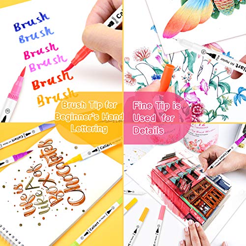 Caliart Markers for Adult Coloring, 72 Dual Tip Brush Pen Art Markers, Water Based Numbered (Fine & Brush Tip), Halloween Lettering Drawing Sketching Caliart