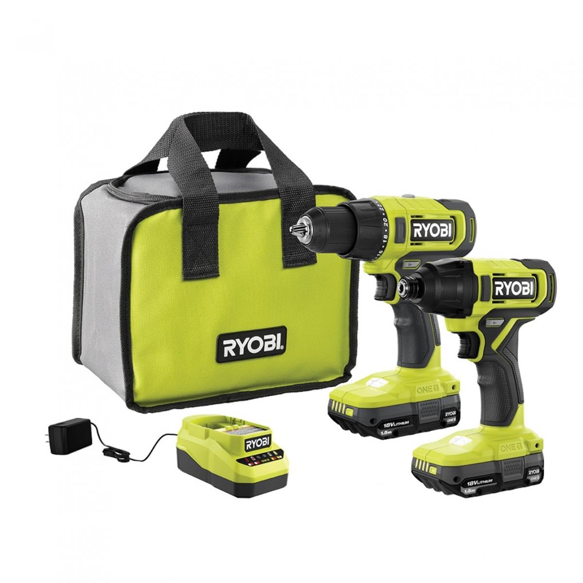 ONE+ 18V Cordless 2-Tool Combo Kit with Drill/Driver, Impact Driver, (2) 1.5 Ah Batteries, and Charger (PCL1200K2) WoodArtSupply