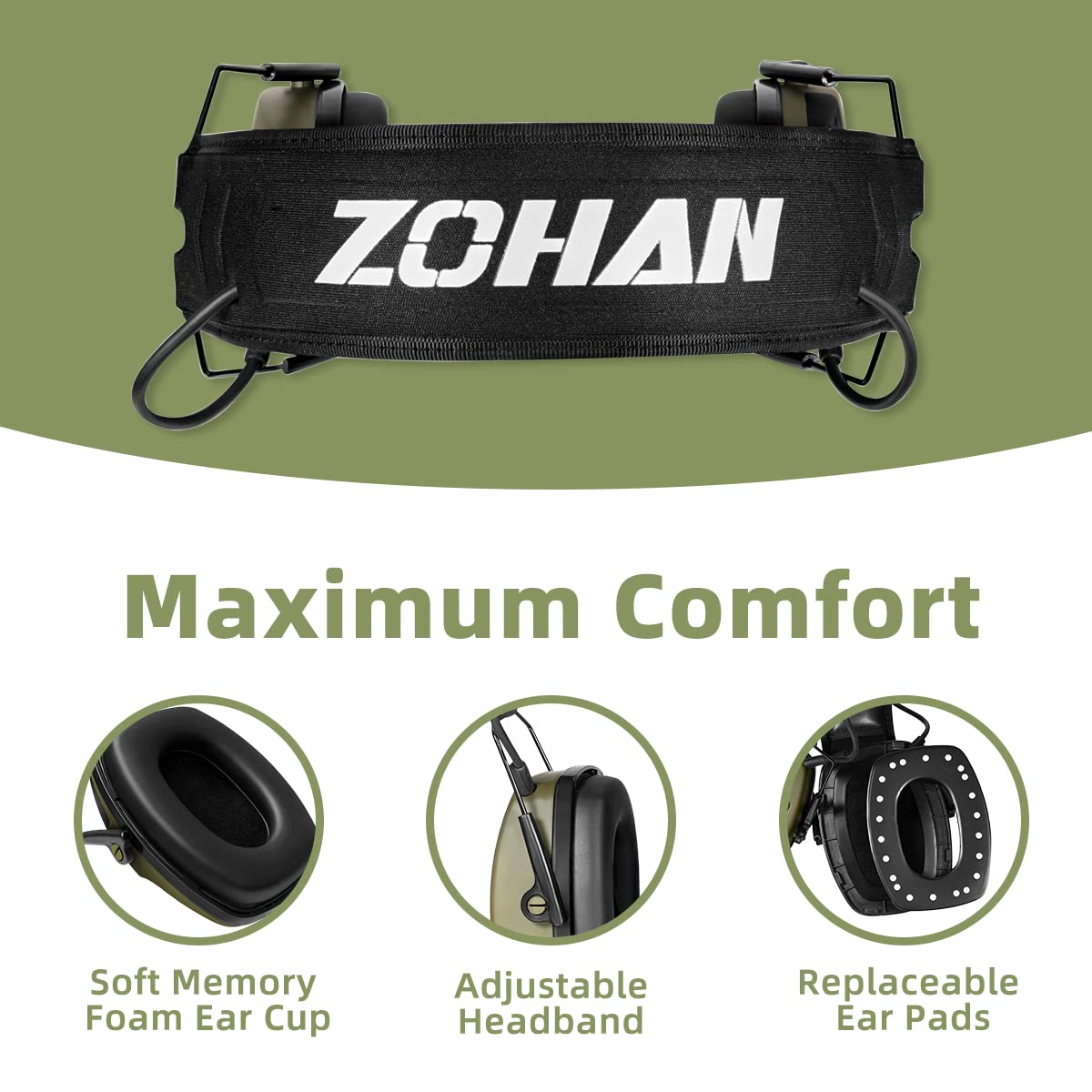 ZOHAN 035 Bluetooth 5.0 Shooting Ear Protection Earmuff, Active Noise Canceling, Hearing Protection with Sound Amplification ZOHAN