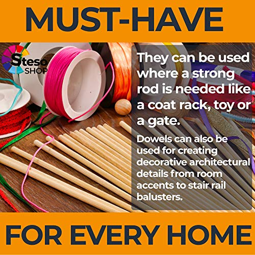 Wooden Dowel Rods for Craft - 60 pcs Round Wood Dowels 12 inch in Varying Sizes - 1/8, 3/16, 1/4 - Different Rods - Craft Sticks Round Dowels… StesoSHOP