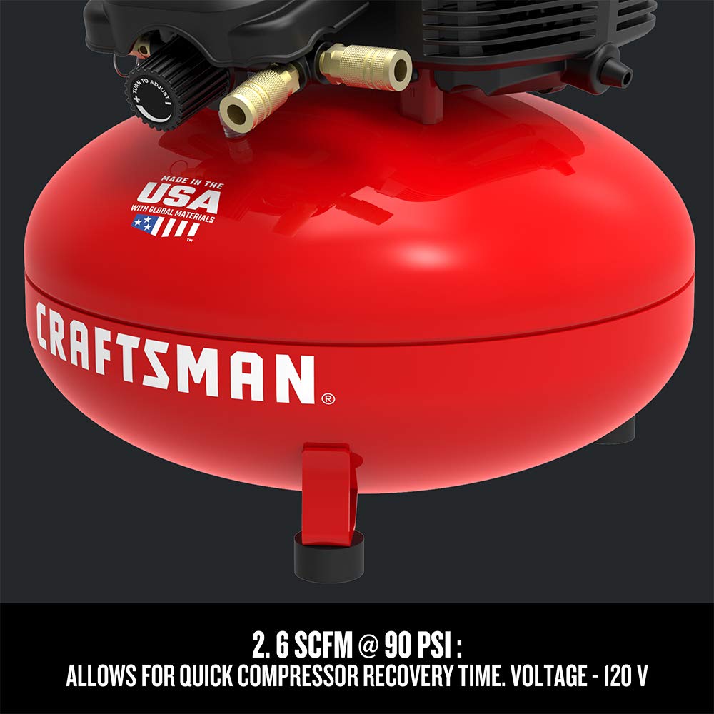 Craftsman Air Compressor, 6 Gallon, Pancake, Oil-Free with 13 Piece Accessory Kit (CMEC6150K) - WoodArtSupply