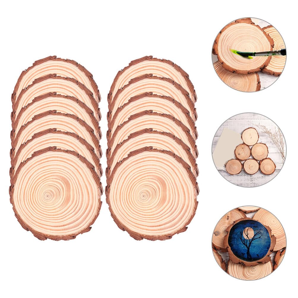 VOSAREA 12pcs Natural Wood Slices, Unfinished Wood Bark Slices Log Circles Round Natural Wood Coasters Christmas Wood Ornaments for Painting Coasters VOSAREA