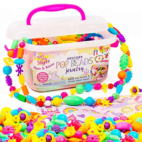 Just My Style Make & Believe Unicorn Pop Beads, 500+ Snap-Together, DIY, Bead Kit for Girls, Jewelry Set, Great Travel & On The Go Activity for Kids Just My Style