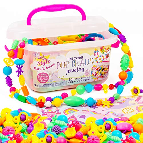 Just My Style Make & Believe Unicorn Pop Beads, 500+ Snap-Together, DIY, Bead Kit for Girls, Jewelry Set, Great Travel & On The Go Activity for Kids
