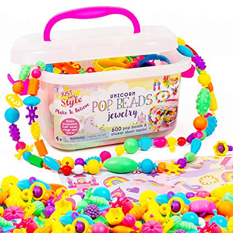 Just My Style Make & Believe Unicorn Pop Beads, 500+ Snap-Together, DIY, Bead Kit for Girls, Jewelry Set, Great Travel & On The Go Activity for Kids Just My Style
