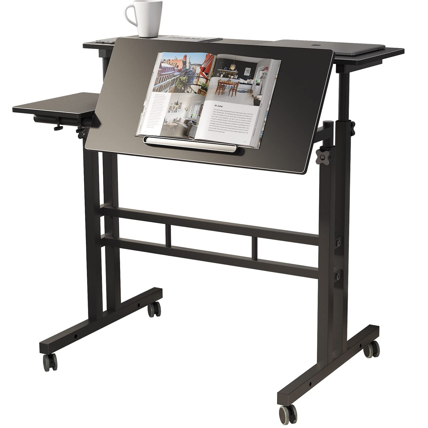 sogesfurniture Height Adjustable Sit Stand Workstation Mobile Standing Desk Home Office Desk with Standing and Seating,Black BHUS-101-2BK sogesfurniture