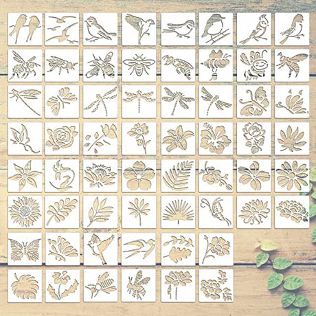 60 PCS Wood Burning Stencils for Crafts Painting on Wood Flowering Plants Bee Butterfly Pattern Stencil for Art Projects Scrapbooking Drawing Wall Nananent