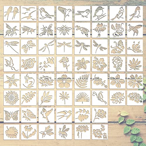 60 PCS Wood Burning Stencils for Crafts Painting on Wood Flowering Plants Bee Butterfly Pattern Stencil for Art Projects Scrapbooking Drawing Wall