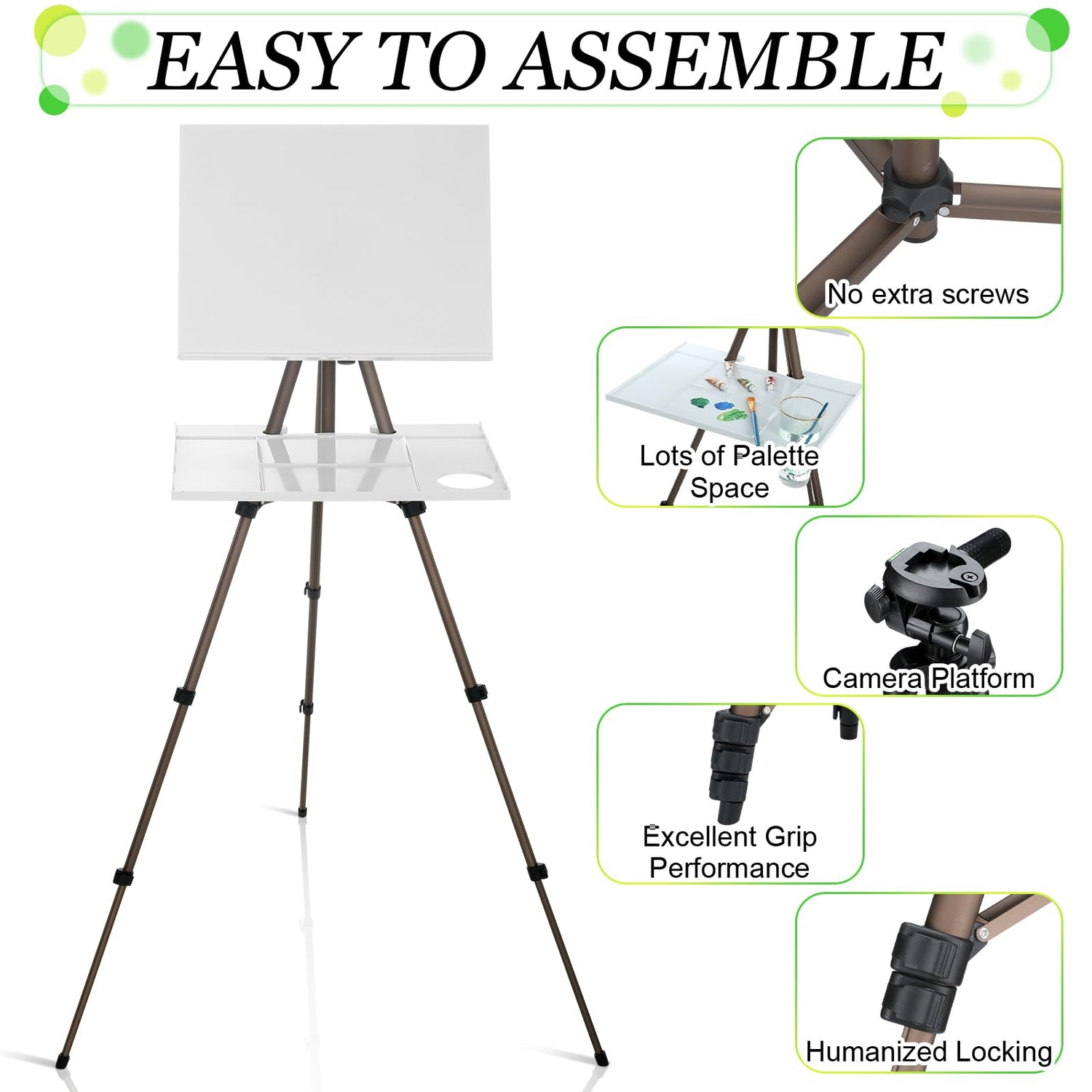 Ireer 17-65 Inch Artist Watercolor Portable Easel with Sturdy Tripod Adjustable Aluminum Metal Easel Stand with Tray Lightweight Travel Easel for Ireer