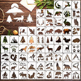 65 Pieces Animal Stencils for Painting, Small Reusable Deer Bear Stencil Template Tree Bee Bird Mountain DIY Craft Paint Stencils for Painting on Hosomono