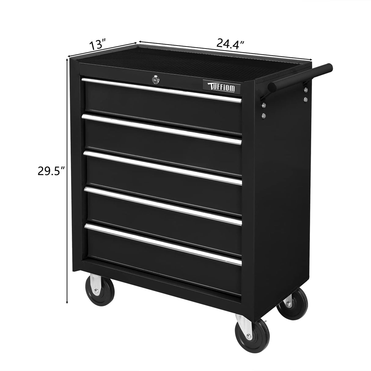 TUFFIOM 5-Drawer Rolling Tool Chest w/Lock & Key, Tool Storage Cabinet with Wheels, Top Cushion & Drawer Liners, Tool Organizer Box for Garage, TUFFIOM