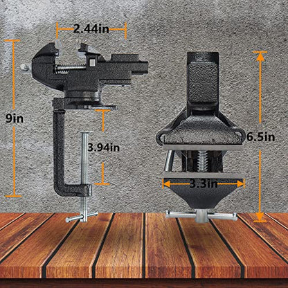Table Vise, 2 in 1 Bench Vise Universal Rotate 360° Work Clamp-On Vise,Table Vice With Multifunctional Jaw and Quick Adjustment Button for