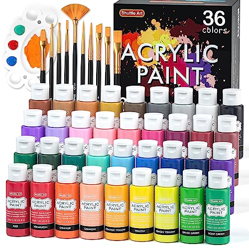 Shuttle Art Acrylic Paint Set, 36 Colors Acrylic Paint with Brushes & Palette, 2oz Bottles, Rich Pigments Non-toxic Paint for Artists Kids & Adults, - WoodArtSupply