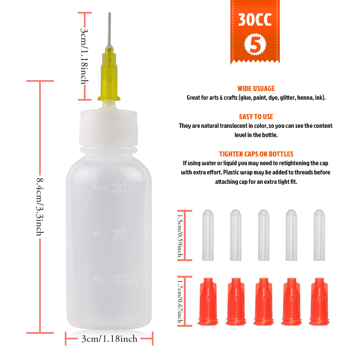 FJNATINH 30cc Needle Glue Squeeze Bottle, Precision Tip Applicator, 5 Pack FJNATINH