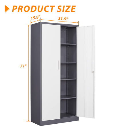 Anxxsu Metal Garage Storage Cabinet, 71" Locking Storage Cabinet with 2 Doors and 4 Adjustable Shelves, Lockable Metal Cabinet for Anxxsu