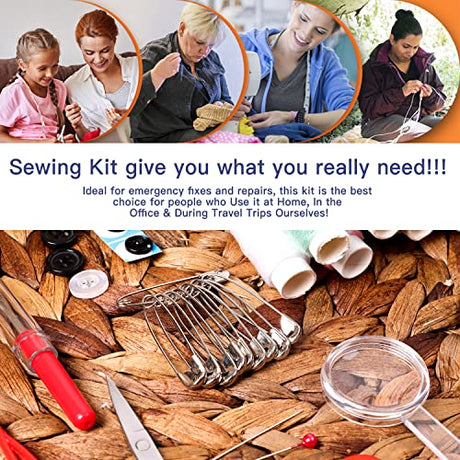 JUNING Sewing Kit with Case Portable Sewing Supplies for Home Traveler, Adults, Beginner, Emergency, Kids Contains Thread, Scissors, Needles, Measure JUNING