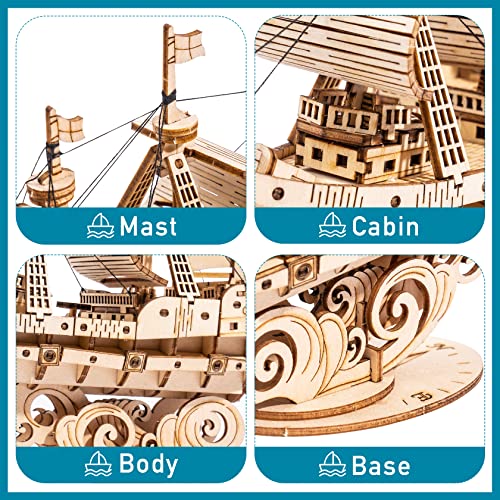 RoWood Vintage Wooden Watercraft Model Kit - 3D Ship Puzzle for Adults RoWood