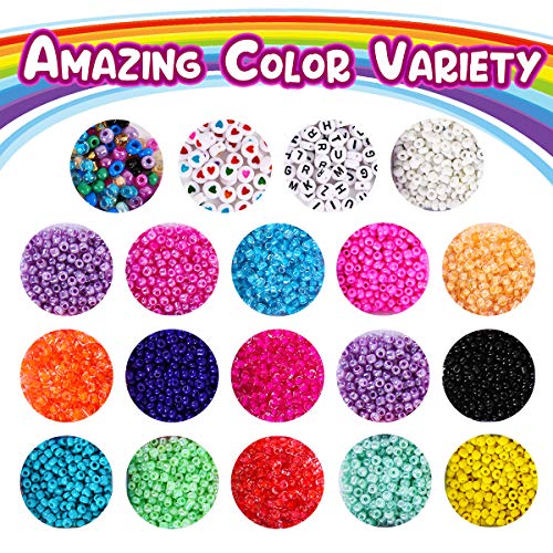 FUNZBO 10000pcs, 20 Colors 3mm Glass Seed Beads - Friendship Bracelet Kit, Beads for Bracelet Making Kit & Jewelry Making Kit, Gifts, Crafts for - WoodArtSupply