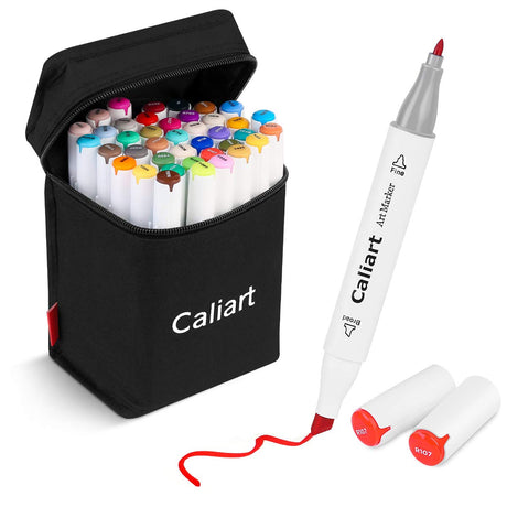 Caliart 41 Colors Dual Tip Art Markers Permanent Alcohol Based Markers Colored Artist Drawing Marker Pens Highlighters With Case for Coloring Caliart