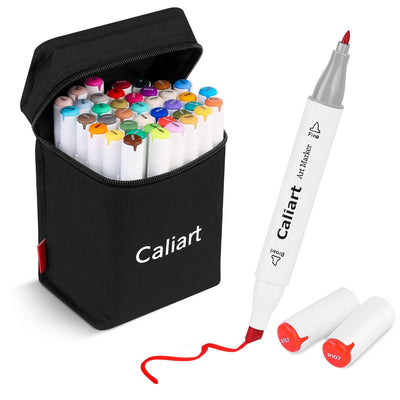 Caliart 41 Colors Dual Tip Art Markers Permanent Alcohol Based Markers Colored Artist Drawing Marker Pens Highlighters With Case for Coloring