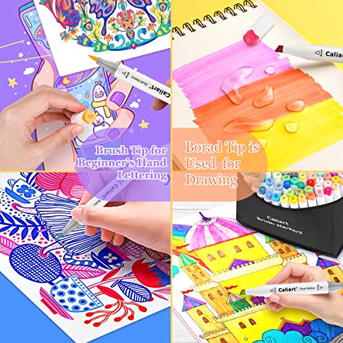 Caliart Alcohol Brush Markers, 51 Colors Dual Tip Artist Brush & Chisel Tip Sketch Art Alcohol Markers for Kids Adult Halloween Books Painting Caliart