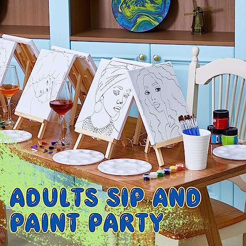 Xtinmee 12 Sets Afro Girl Painting Kit Bundle Include Wood Easels Pre Drawn Drawing Board Nylon Brush Palettes Plain Aprons Tassels and Metal Ring Xtinmee