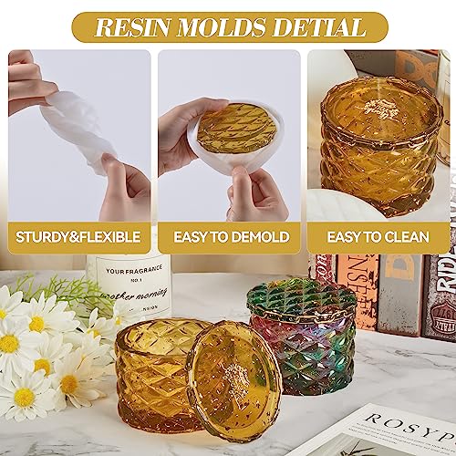 ISSEVE Jar Resin Molds Silicone, Large Diamond Jar Silicone Molds with 2Pcs Lid, Epoxy Jar Molds for Storage Box,Candy Jewelry Container,Home ISSEVE