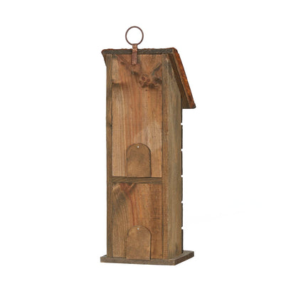 Glitzhome 14.5" H Wooden Garden Bird House Hanging Two-Tiered Distressed with Flowers Decorative Birdhouse - WoodArtSupply