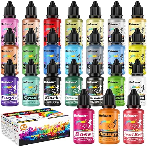 Airbrush Paint Set - 24 Colors Airbrush Paint with 2 Cleaning Brush, Ready to Spray Airbrush Kit, Water Based Acrylic Air Brush Paint Kit for Artists - WoodArtSupply