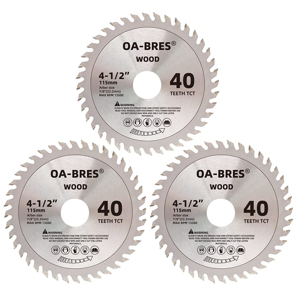 3Pack 4-1/2-Inch 40T TCT Circular Saw Blade with 7/8-Inch Arbor, Carbide Tipped Teeth General Purpose Hard & Soft Wood Cutting Saw Blade for Angle - WoodArtSupply