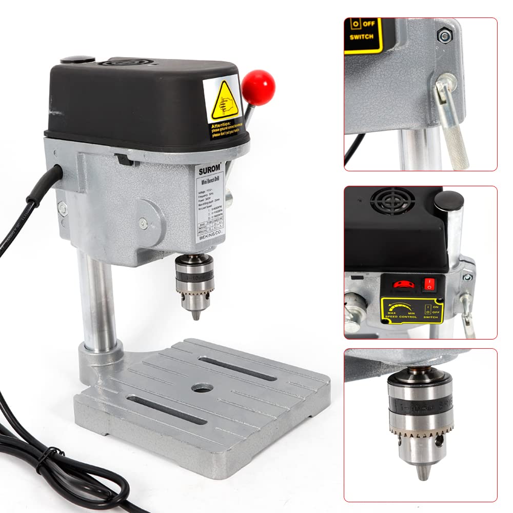 Mini Electric Bench Drill Stand, 3-Speed Benchtop Drill Press, 110V Low Noise Benchtop Variable Speed Drill Press Electric Bench Drilling Machine, - WoodArtSupply